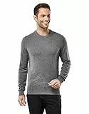 Vincenzo Boretti Herren-Pullover Rundhals-Kragen Slim-fit tailliert Strick-Pullover einfarbig Baumwolle-Mix edel elegant leicht Fein-Strick für Business oder Casual dunkelgrau L