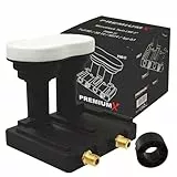 Premium X Monoblock Twin LNB - 2 Teilnehmer - 4K Full HD - mit Wetterschutz für Satellitenschüssel Receiver Digital Astra 19,2° Eutelsat 16° - Schwarz