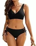 Ekouaer Bikini Damen Set Push Up Badeanzug Zweiteiliger Sexy Verstellbare Bauchweg Bademode Bikinis, Schwarz, XXL