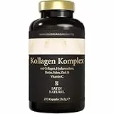 Satin Naturel Hyaluron Kollagen Komplex – 270 hochdosierte Kapseln mit Biotin, Selen, Zink, Vitamin C & Bambusextrakt – Für Haut, Haare & Nägel – Made in Germany