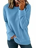 SMENG Sweatshirt Damen Casual Einfarbig Rundhals Damen Loose Pullover Sweatshirt Langarm Tops Comfort Pullover Blau L