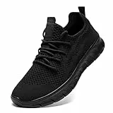 LANGFEUU Sneaker Herren Laufschuhe Turnschuhe Tennis Running Schuhe Sportschuhe Freizeit Straßenlaufschuhe Walkingschuhe Fitness Jogging Schuhe Fashion Leichtgewichts Atmungsaktiv Schwarz 44 EU