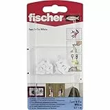 fischer Fast & Fix - Wandhaken zum Befestigen von Bildern, Kleidungsstücken, Schlüsselanhängern in Gipskarton, Weichholz, Putz - ohne Hammer und ohne Bohrer, weiß - 8 Stück - Art.-Nr. 531116