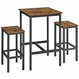 VASAGLE Bartisch mit Barhocker-Set, Esstisch mit 2 Stühlen, Küchentisch klein, Barstühle, für Esszimmer, Küche, vintagebraun-tintenschwarz LBT017B01