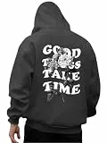 Tomwell Kapuzenpullover Herren Winter Oversized y2k Hoodie mit Backprint Classic Hoody Pullover Casual Streetwear A Dunkelgrau XL