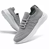 ZDFQLGV Damen Sportschuhe Tennisschuhe Laufschuhe Slip On Schuhe Wanderschuhe Fitnessschuhe Outdoor Freizeitschuhe Leichte Bequeme und atmungsaktive Schuhe Grau EU 37