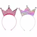 Giantree Pailletten Krone Stirnband, 2 Stück Geburtstag Mädchen Haarreif Mit Pailletten Haarreifen Prinzessinnen Haarbänder für Weihnachten (Rosa+Rot, Einheitsgröße)