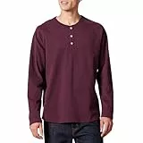 Amazon Essentials Herren Henley-Shirt mit Langen Ärmeln Langarmshirt für Männer Normale Passform (erhältlich in Übergrößen), Burgunderrot, L