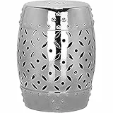 Safavieh Gartenhocker für Innen/Draußen, Glasierte Keramik, Silber, 33 x 33 x 46.99 cm