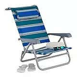 Relaxdays Liegestuhl klappbar, verstellbar, Strandstuhl mit Nackenkissen, Armlehnen & Flaschenöffner, blau/grün/weiß, 1 Stück, 10035903