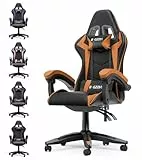 bigzzia Gaming Stuhl Ergonomisch, Gaming Sessel, Pc Stuhl, Gaming Chair, 90-135° Rückenlehne Gamer Stuhl Mit Kopfkissen Und Armlehnen für Jugendliche und Erwachsene Orange