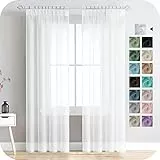 MRTREES Gardinen weiß transparent kräuselband Stores Gardinen kurz 225X140cm (HXB) Schlaufenschals 2er Set Vorhänge in Leinenoptik für Wohnzimmer Schlafzimmer Mädchen Jugend Curtains