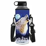 chaqlin Tier Wolf Muster Neopren Wasserflaschenhalter für Kinder Kinder Back to School Geschenke, Wasserflaschenschutzabdeckungen mit verstellbarem Schultergurt