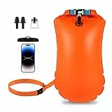 Lyneun Schwimmboje Erwachsene Aufblasbar, 20L Boje Schwimmen, Schwimmboje Triathlon, verstellbarem Taillengürtel, wasserdichte Handytasche, Nasenklammern, Ohrstöpsel, für offenes Wasser Wassersport