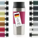 Blumtal Thermobecher 350 ml - Kaffeebecher to go aus Edelstahl - auslaufsicherer Isolierbecher kalt/heiß - Mug mit 360° Trinköffnung - Thermosbecher mit Quick-Press-Verschluss - Thermal Mug - Pink