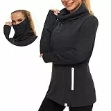 Soneven Fleece Pullover Damen Warm Sweatshirt Ohne Kapuze Fleecepulli Winter Rollkragenpullover Funktionsshirt Langarm Pulli Hochkragen Sweatjacke Mit Tasche Schwarz L