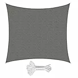 Sekey Sonnensegel 2x2m, Sonnenschutz, Quadratisch HDPE-Kunststoff, Winddicht Wasserdurchlässig UV-beständig Atmungsaktiv Reißfest, für Balkon Garten, mit Ösen und Befestigungsseile, Anthrazit