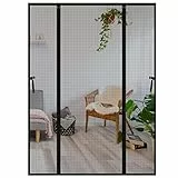 Lineware Magnet Fliegengitter Tür, 182x205cm Fliegengittertür Balkontür ohne Bohren mit Vollmagnetstreifen und 4cm Breitem Rahmen, Insektenschutz Tür Vorhang Schwarz