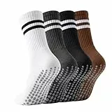Wamicu Pilates Socken Damen, 4 Paar Yoga Stoppersocken Baumwolle Antirutschsocken mit Noppen Rutschfeste Atmungsaktiv Mesh, Größe 35-42