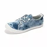 HEVA Damen Canvas Slip-On Sneakers Mode Casual Canvas Schuhe Bequeme Wanderschuhe(4UK 37EU, Gewaschener Denim)