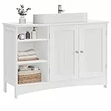 VASAGLE Waschbeckenunterschrank, Unterschrank, Badezimmerschrank, extra lang, 30 x 90 x 60 cm, 2 Türen, Badschrank, offene Fächer, höhenverstellbare Ablagen, weiß BBC410P31
