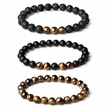 XIANNVXI Armband Herren Perlenarmband 8mm Perlen Armbänder Männer Naturstein Armband mit Tigerauge Lavastein Onyx Perlenarmbänder Set Elastische Herrenschmuck Geschenke für Männer Papa Opa Ehemann