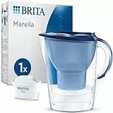 BRITA Wasserfilter Kanne Marella blau (2,4l) inkl. 1x MAXTRA PRO Pure Performance Kartusche – Kühlschrankgeeignete Filterkanne mit BRITA Memo, Klapp-Deckel, filtert Verunreinigungen