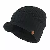 Kuyou Strickmütze mit Schild Herren Winter Visor Beanie Cap, Schwarz, Einheitsgröße