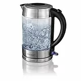 Cloer 4429 Glas Wasserkocher,Testsieger Haus und Garten 02.2019, 2200 Watt, LED-Beleuchtung, verriegelter Sicherheitsdeckel, verdecktes Heizelement, 1,7 Liter, Edelstahl, 1.7 liters