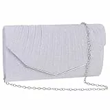 Minicloss Damen Abendtasche Silber Clutch Damen Brauttasche Kettentasche Elegant Damen Satin Clutch Funkelnde Kettenabendtasche Elegante Umschlagtasche für Ball Hochzeit Party und Hochzeit
