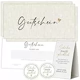 Eummel Gutscheinkarten zum Selbstausfüllen (50er Set, DIN Lang) | Blanko Gutschein zum Ausfüllen als Vorlage | Inklusiv Aufsteller und Aufkleber | Gutscheinvorlagen Neutral und Edel