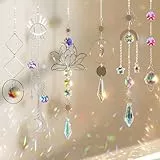 nuyikaso 6 Stück Sonnenfänger Kristall Windspiel Fenster Anhänger Lotus Mond Stern Regenbogen Kristalle Deko Fensterdeko Hängend für Haus Garten Weihnachten Tag Party Hochzeit Geschenke Silber