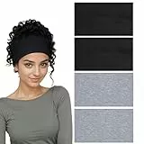 Damen Haarband 4 Stück 15cm Breites Stirnband Yoga Fitness Rutschfestes Haarbänder Weiches Schweißabsorbierendes Elastisches Sport Stirnband für Frauen Laufen Yoga Übung Schwarz, Gray