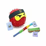 Nislai® Ninja Pinata Set | Ideal für Ninja Party | Pinata Geschenk | Geburtstag | inkl. Stock & Augenmaske | Farbe wählbar: grün, schwarz, blau, rot