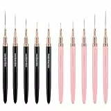 Nagel Pinsel Set, 10 Stück Nailart Fineliner Dünn, Malkunst Design Pinselset für Feine Linien & Details, Professionelles Nageldesign Werkzeug, für DIY Salon und Heimgebrauch (5 Schwarz + 5 Rosa)