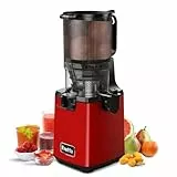 Fretta Entsafter Slow Juicer, Entsafter Gemüse und Obst Testsieger, 135MM Öffnung & 1,8L Juicer Machine mit Umkehrfunktion, Einfache Installation, Leicht zu Reinigen, 100% BPA Frei (Imperium Rot)