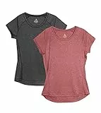 icyzone Damen Fitness Sport T-Shirt Kurzarm Laufshirt Gym Training Funktion Shirt, 2er-Pack (XL, Schwarz/Weinrot)