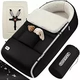 MONZANA® Fußsack Kinderwagen & Buggy - Kuscheliger Winterfußsack für Baby, mit Reflektoren, Reißverschluss & 3-/5-Punkt-Gurtsystem - Waschbar, Wasserabweisend, Schwarz