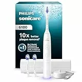 Philips Sonicare 6100 elektrische Zahnbürste, Schallzahnbürste mit 2 Putzmodi, 3 Intensitätsstufen, Andruckkontrolle, EasyStart, SmarTimer, Reiseetui, Weiß, Modell HX7400/02 [Neue Technologie]