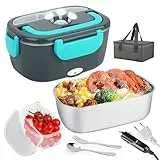 VMUTGA Elektrische Lunchbox 1,5L, 60W Essensbox Warmes Mittagessen, 12V/24V/220V Beheizbare Speisenwärmer mit Tasche, Edelstahl Gabel Löffel für Auto, LKW, Office