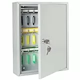 HMF 13542-07 Schlüsselschrank Schlüsselkasten 42 Haken verstellbare Hakenleisten, 35,0 x 27,0 x 8,0 cm, lichtgrau