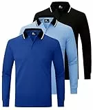 JACKETOWN 3er Pack Poloshirt Herren Langarm Atmungsaktiv Poloshirt Set Knopfkragen Arbeitshemd Golf Polohemd Frühling Herbst Arbeits T Shirt mit Tasche