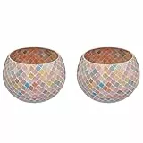 BUTLERS 2er Set Windlicht Pastel Lights Aluminium Ø18cm | Mosaik Kerzenhalter bunt | ideal für Boho Oriental Deko Farbtupfer
