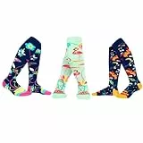 MAKABO Bunt Lustige Blumen Damen Kniestrümpfe, 3 Paar Mehrfarbig Geschenk Mom, Größe 35-38