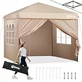 Sekey Pop Up Pavillon 3x3 Wasserdicht Stabil Winterfest, Faltpavillon 3 x 3 m, Camping Pavillion Faltbar Partyzelt mit Seitenwänden, Höhe Verstellbar in 3 Stufen, Grau (Beige, Höhe 260)
