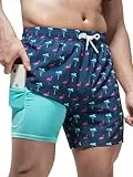 Arcweg Badehose für Herren Badeshorts mit Kompression Liner 2 in 1 Schnelltrocknend Strandhose Männer Elastisch Surf Shorts mit Reißverschlusstaschen L（EU