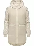 Ragwear Damen Teddyfleece Kurzmantel Warmer Plüschmantel mit Kapuze Longeddy YOUMODO Ecru25 Gr. L