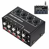Audio Mixer Stereo Passiver Mischer, 4 Kanal Stereo Audiomischer mit unabhängigen Lautstärkereglern, Kompakter DJ Mischer für Studio, Clubs, Bars, Mischinstrumente und PC