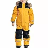 Awrvia Schneeanzug Kinder Warmes Daunenjacke Set Wasserdichter Winter Skijacke Softshell Dickere Skihose Fellkragenkapuze Winddichter Skianzug Reflektierenden Skibekleidung für Kinder Skioverall