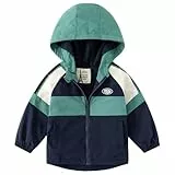 linboo Baby Jungen Jacke Frühling Winddichtes Oberteil mit Kapuze Hoodie Übergangsjacke Windbreaker Kinderjacke Herbstjacke, Farbblocking grün, 86-92